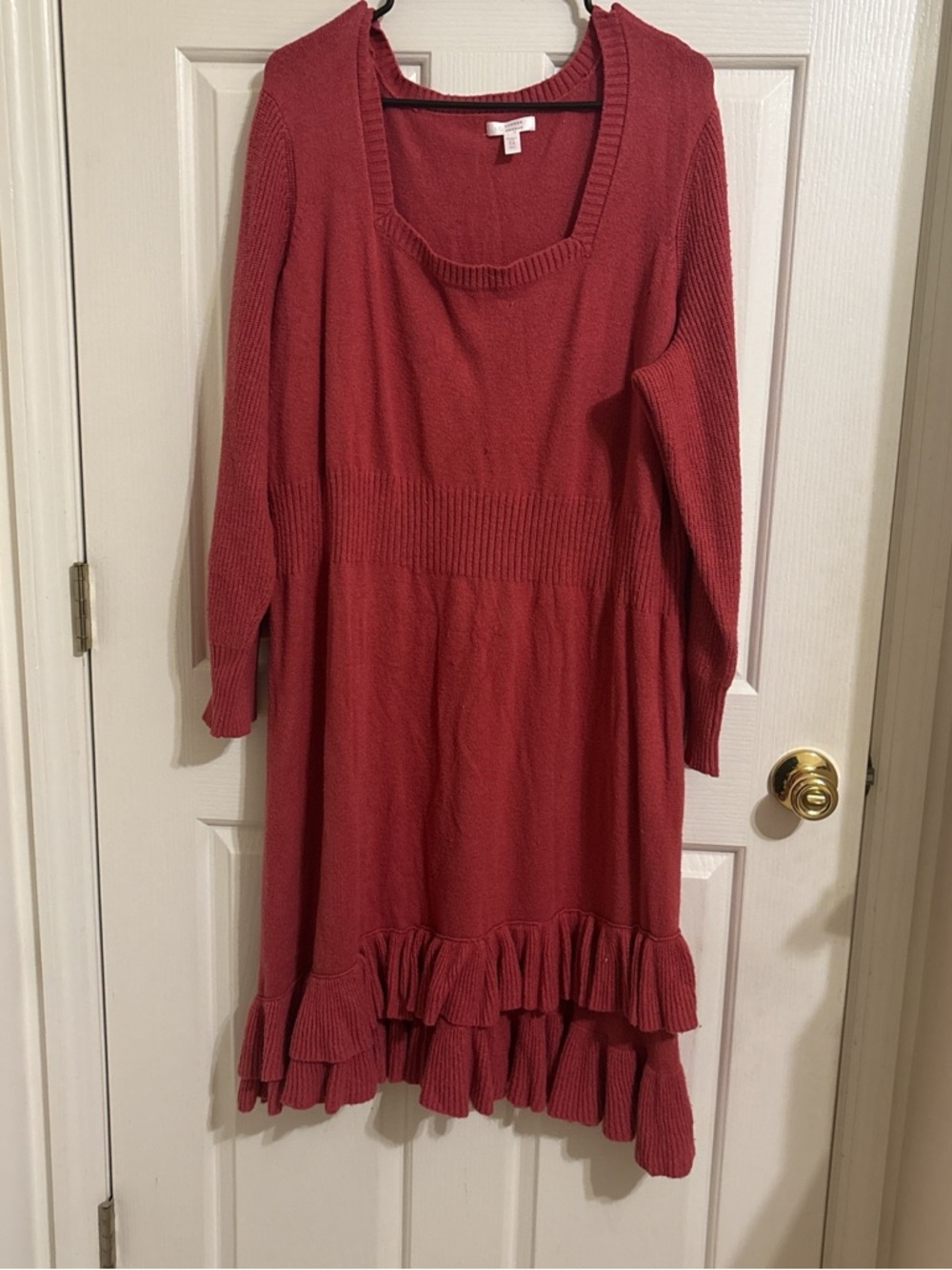 LC Lauren Conrad Red Knit Midi Dress with Ruffle Hem